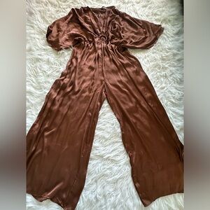 Zara Brown Satin Jumpsuit